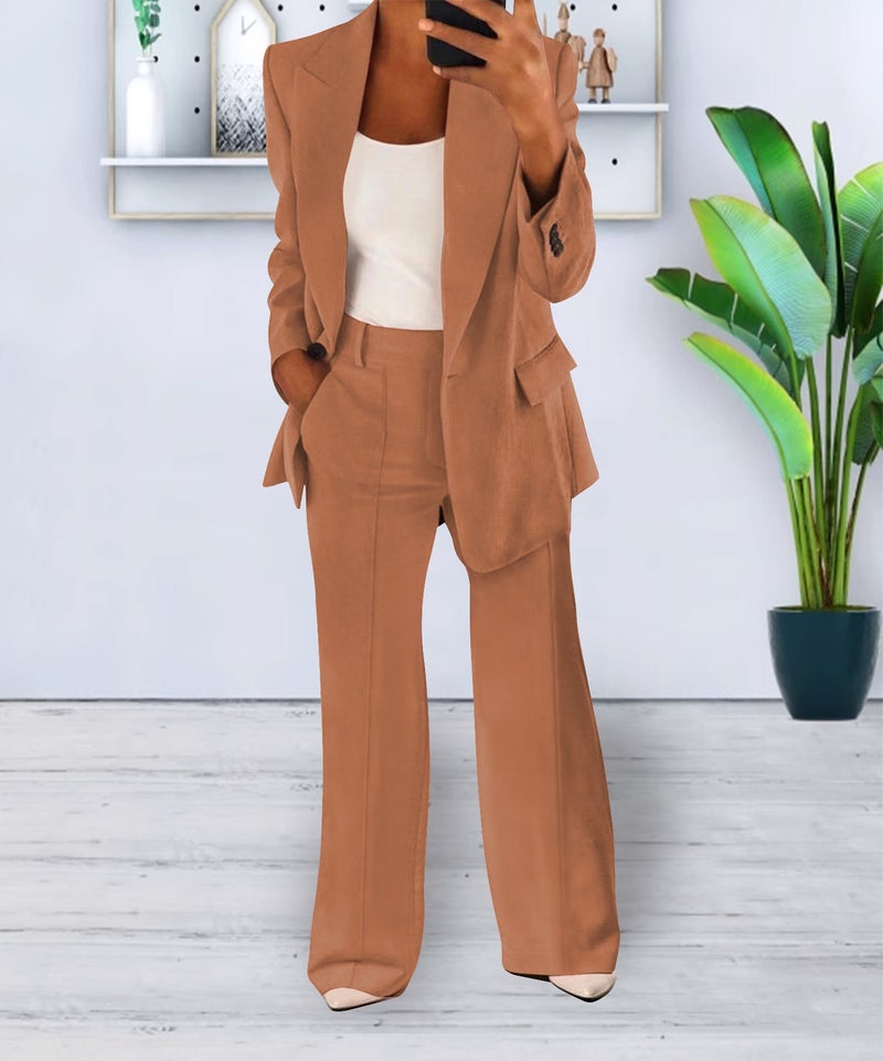 Women's Casual Blazer Suit Set - Stylish 2-Piece Long Pants Outfit, Autumn 2023, Comfortable & Trendy
