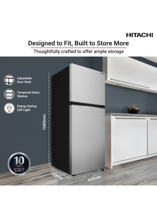 Hitachi 374 L Grand Carbon Line Refrigerator, 2 Door Top Freezer, Inverter Compressor, Reversible Door, Dual Sense Cooling, Selectable Zone, Triple Power Filter, LED Light, Inox Finish - HRTN6408SUAE HRTN6408SUAE Inox Finish - Image 3