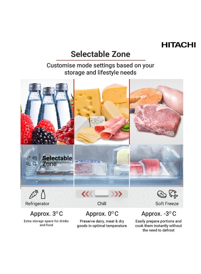 Hitachi 374 L Grand Carbon Line Refrigerator, 2 Door Top Freezer, Inverter Compressor, Reversible Door, Dual Sense Cooling, Selectable Zone, Triple Power Filter, LED Light, Inox Finish - HRTN6408SUAE HRTN6408SUAE Inox Finish - Image 5