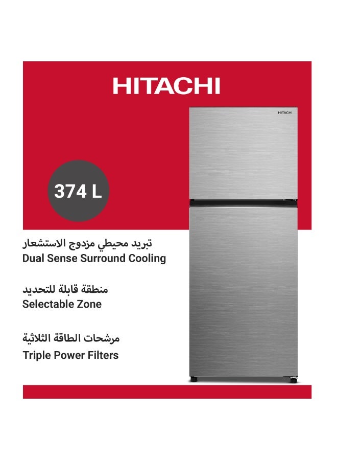 Hitachi 374 L Grand Carbon Line Refrigerator, 2 Door Top Freezer, Inverter Compressor, Reversible Door, Dual Sense Cooling, Selectable Zone, Triple Power Filter, LED Light, Inox Finish - HRTN6408SUAE HRTN6408SUAE Inox Finish - Image 2