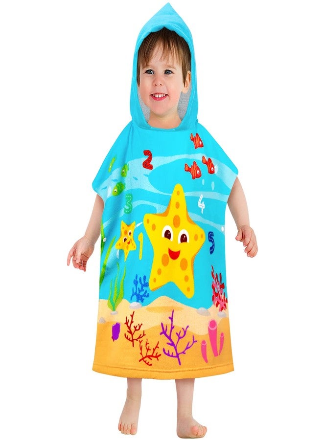HUANLANG Kids Hooded Beach Towel for Boys Girls,Bath Pool Beach Poncho Towels Super Soft & Absorbent Cotton Towel Childrens Starfish Beach Towels for Toddler 0-7 Years Old - Image 1