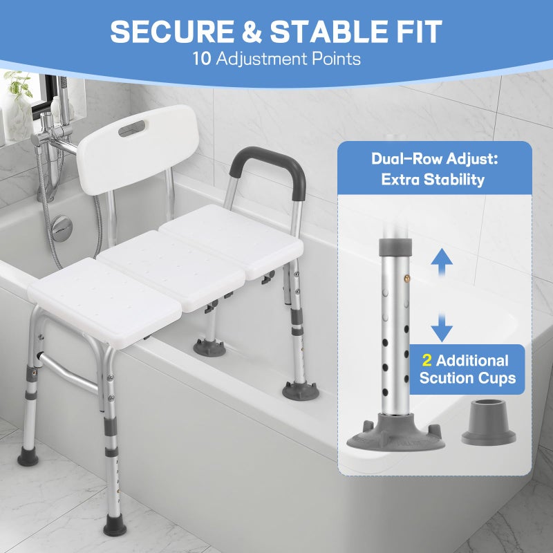 TABEKE Tub Transfer Bench for Bathtub, Tool Free Assembly Shower Chair with Backrest & Armrest, Height Adjustable Shower Bench, Shower Seat for Elderly and Disabled - Image 4