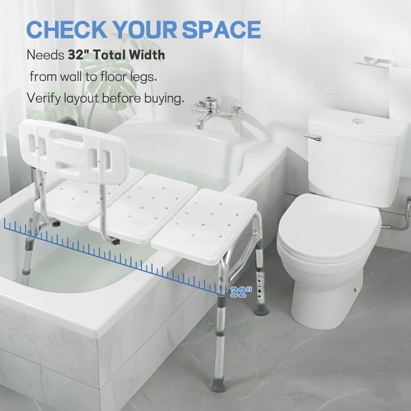 TABEKE Tub Transfer Bench for Bathtub, Tool Free Assembly Shower Chair with Backrest & Armrest, Height Adjustable Shower Bench, Shower Seat for Elderly and Disabled - Image 2