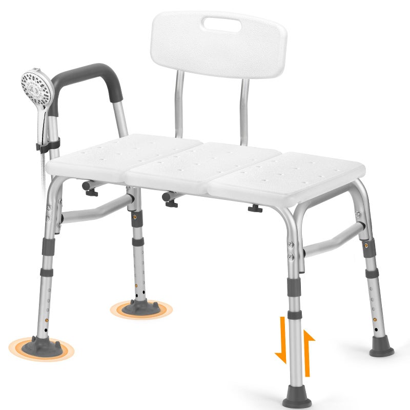 TABEKE Tub Transfer Bench for Bathtub, Tool Free Assembly Shower Chair with Backrest & Armrest, Height Adjustable Shower Bench, Shower Seat for Elderly and Disabled - Image 1