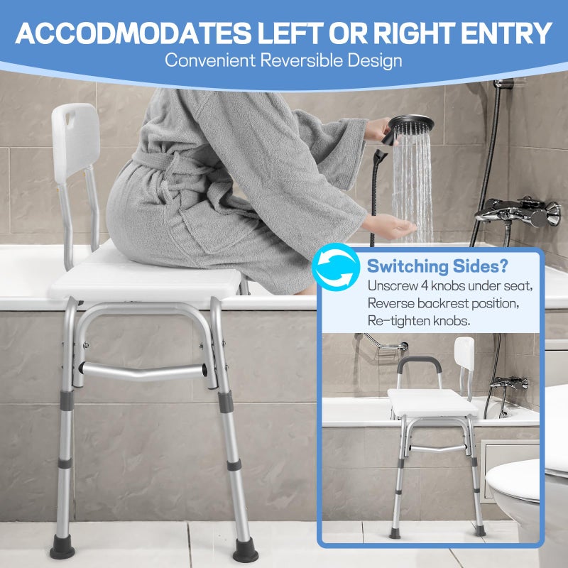 TABEKE Tub Transfer Bench for Bathtub, Tool Free Assembly Shower Chair with Backrest & Armrest, Height Adjustable Shower Bench, Shower Seat for Elderly and Disabled - Image 3