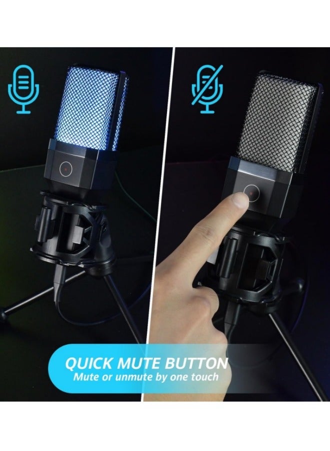 Gaming USB Microphone for PC, RGB Condenser Computer Mic with Tripod Stand, Quick Mute, Gain Control, for Gaming, Streaming, Podcasting, Recording, Cardioid Mic Kit for Laptop/PS4/PS5 TC777 Pro - Image 4