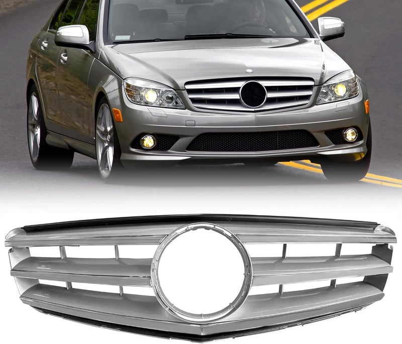 Collect Light Front Bumper Grille for Mercedes Benz W204 C180 C200 C230 C250 C300 C350 (2007-2014) - 3 DB Chrome - Image 1