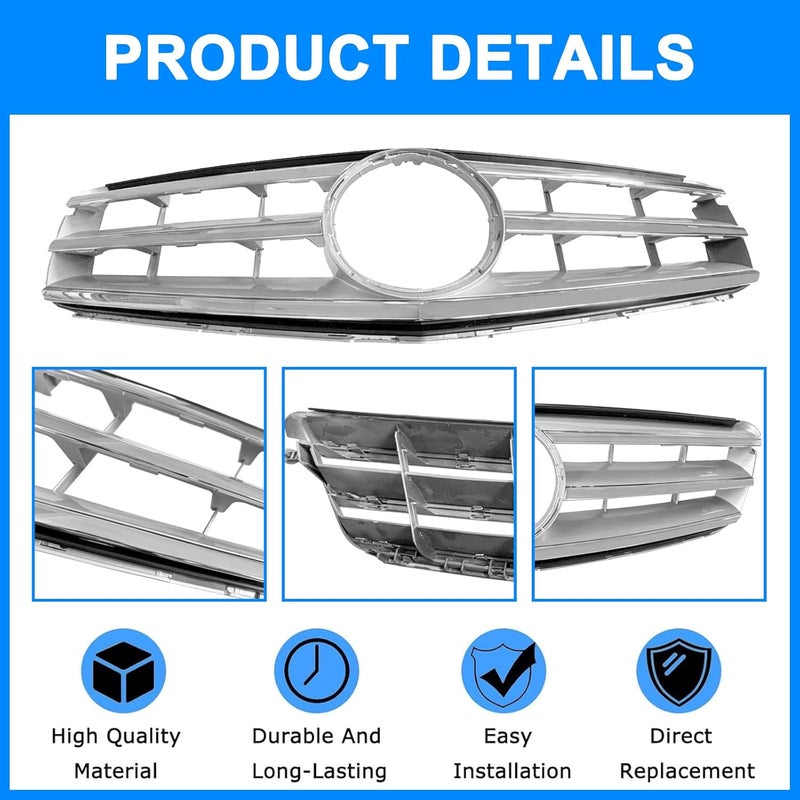 Collect Light Front Bumper Grille for Mercedes Benz W204 C180 C200 C230 C250 C300 C350 (2007-2014) - 3 DB Chrome - Image 3