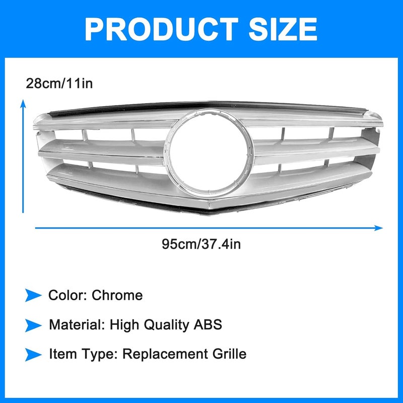 Collect Light Front Bumper Grille for Mercedes Benz W204 C180 C200 C230 C250 C300 C350 (2007-2014) - 3 DB Chrome - Image 2