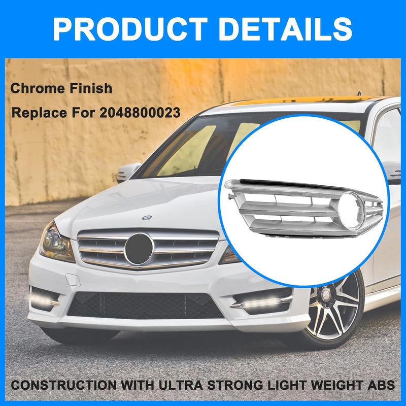 Collect Light Front Bumper Grille for Mercedes Benz W204 C180 C200 C230 C250 C300 C350 (2007-2014) - 3 DB Chrome - Image 4
