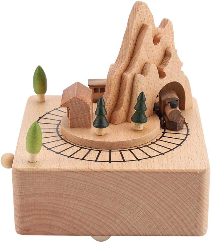 klarako Wooden Music Box, Vintage Musical Box Featuring Mountain Tunnel with Mini Moving Magnetic Train Plays Music Home Decoration - Image 5