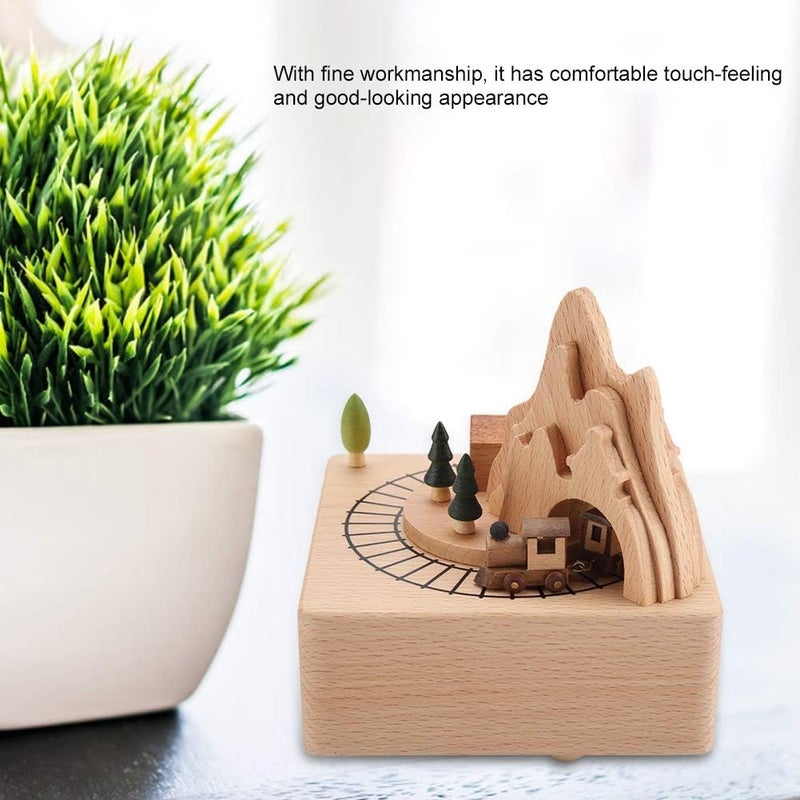 klarako Wooden Music Box, Vintage Musical Box Featuring Mountain Tunnel with Mini Moving Magnetic Train Plays Music Home Decoration - Image 3