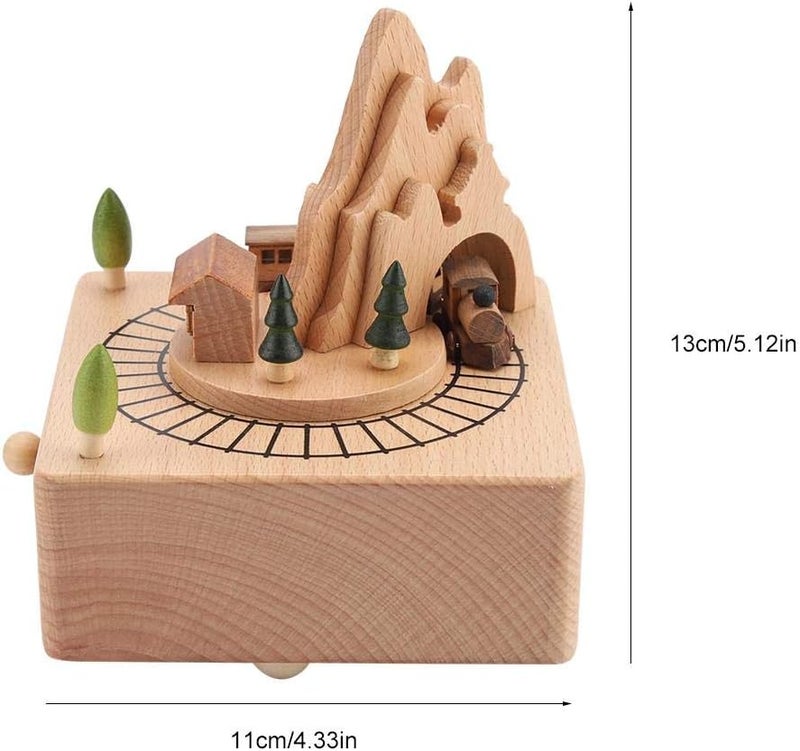 klarako Wooden Music Box, Vintage Musical Box Featuring Mountain Tunnel with Mini Moving Magnetic Train Plays Music Home Decoration - Image 4