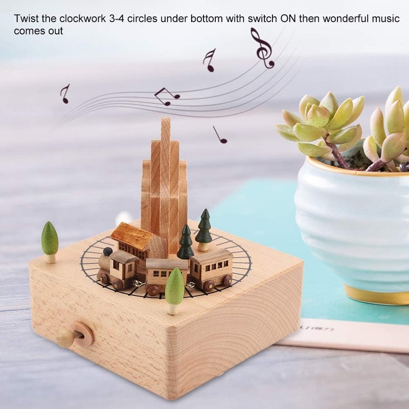 klarako Wooden Music Box, Vintage Musical Box Featuring Mountain Tunnel with Mini Moving Magnetic Train Plays Music Home Decoration - Image 2