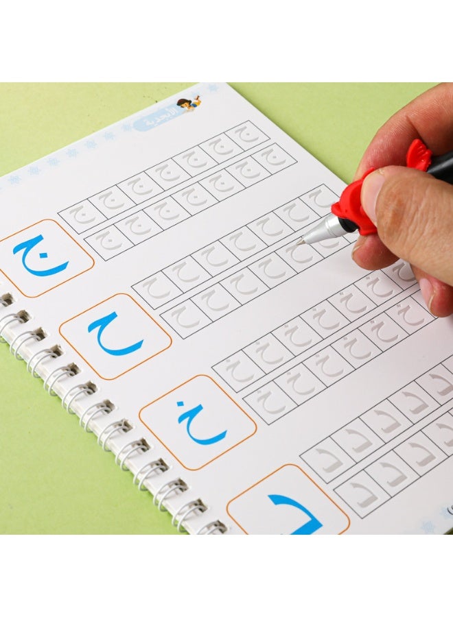 4PCS Arabic Calligraphy Copybook Set | Kids Grooved Writing Practice Book | Preschool Hard Pen Writing Pad | Magic Reusable Writing Book | Includes Alphabet/Numbers/Addition & Subtraction/Drawing | 10 Erasable Pens + Pencil Grip | 3D Grooves Enhance Memory | Clear Printing | Early Education Essential | Parent-Child Learning Tool - Image 5