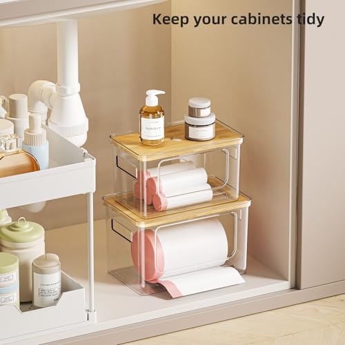 SUBEKYU Under Sink Organizer,Plastic Trash Bag Holder Dispenser,Stackable Pantry Laundry Room Home Organization,Potatoes Onions Storage Container for Kitchen,Set of 3 for 13/30/33 Gallon Bags - Image 4