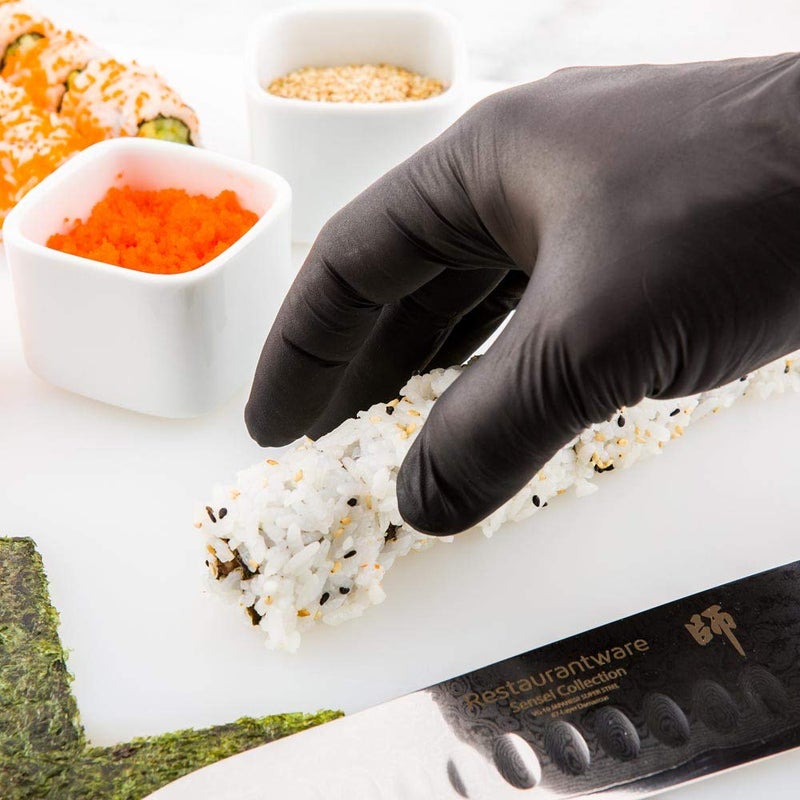 Restaurantware Extra Large Black Nitrile Gloves - Powder-Free Food Safe Gloves: Perfect for Kitchen Housekeeping and Janitorial Use - Disposable and Recyclable - 100ct Box - Image 3