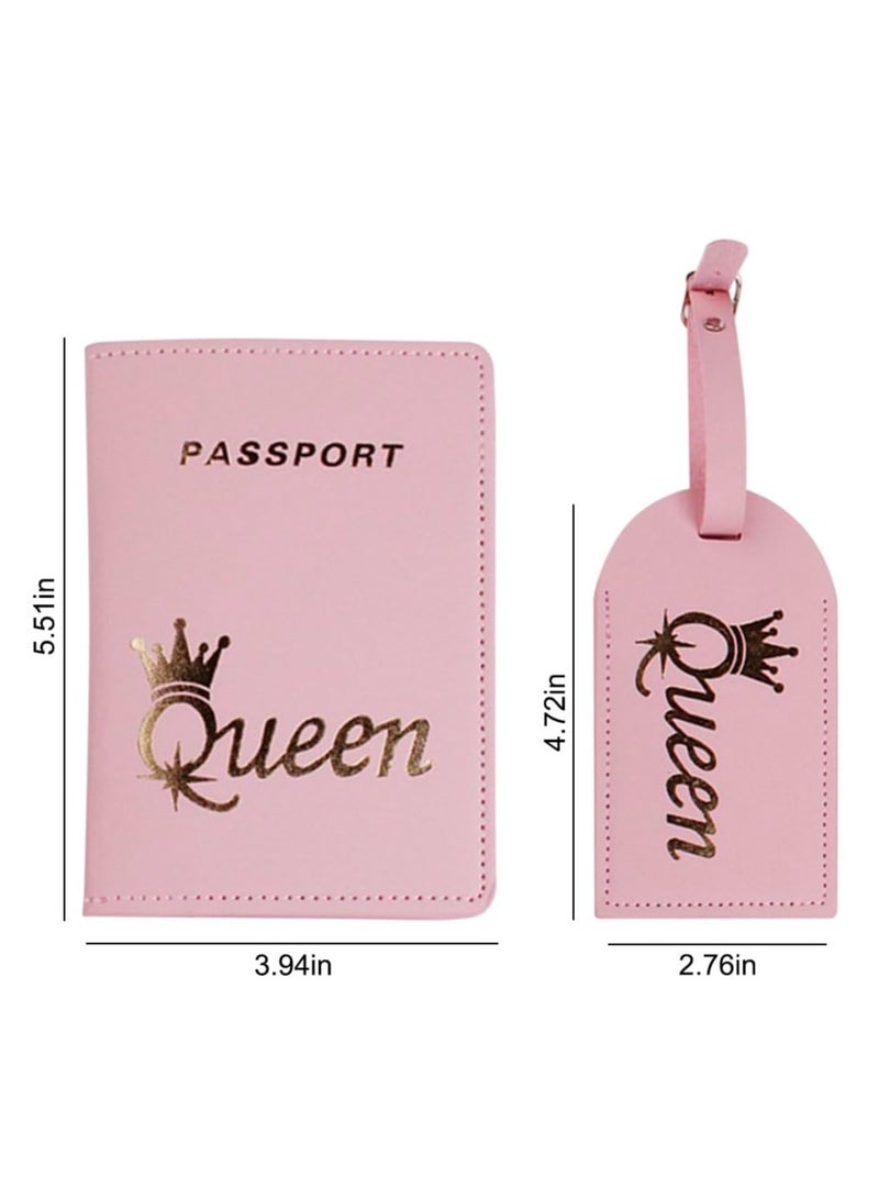 Couple Leather Luggage Tags and Passport Holders Set Perfect for Honeymoon and Wedding Gifts 4 Pack - Image 2