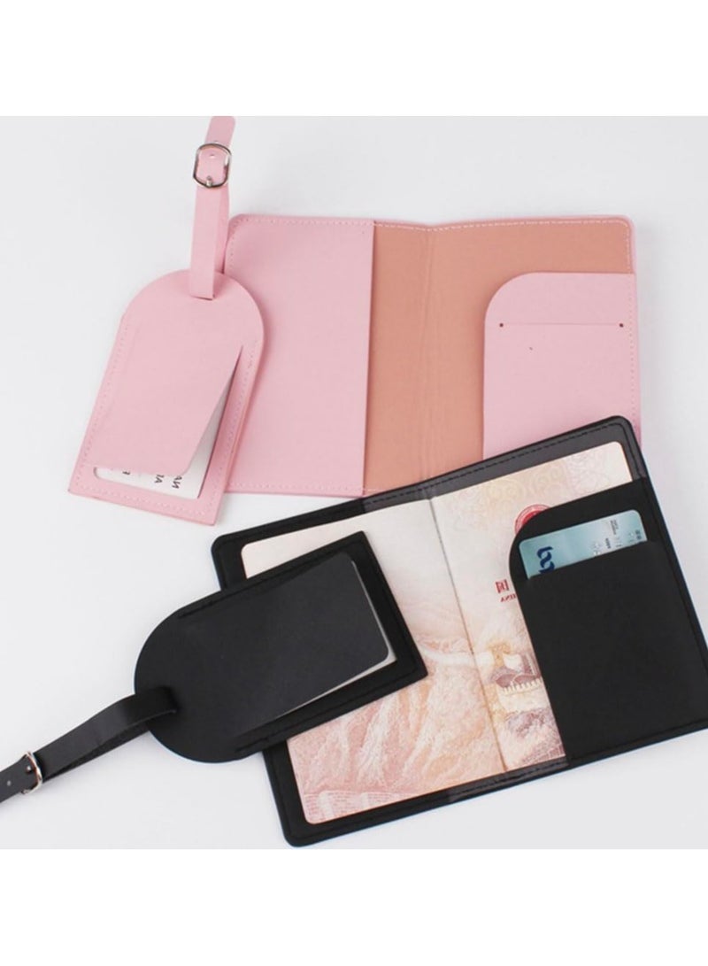 Couple Leather Luggage Tags and Passport Holders Set Perfect for Honeymoon and Wedding Gifts 4 Pack - Image 3