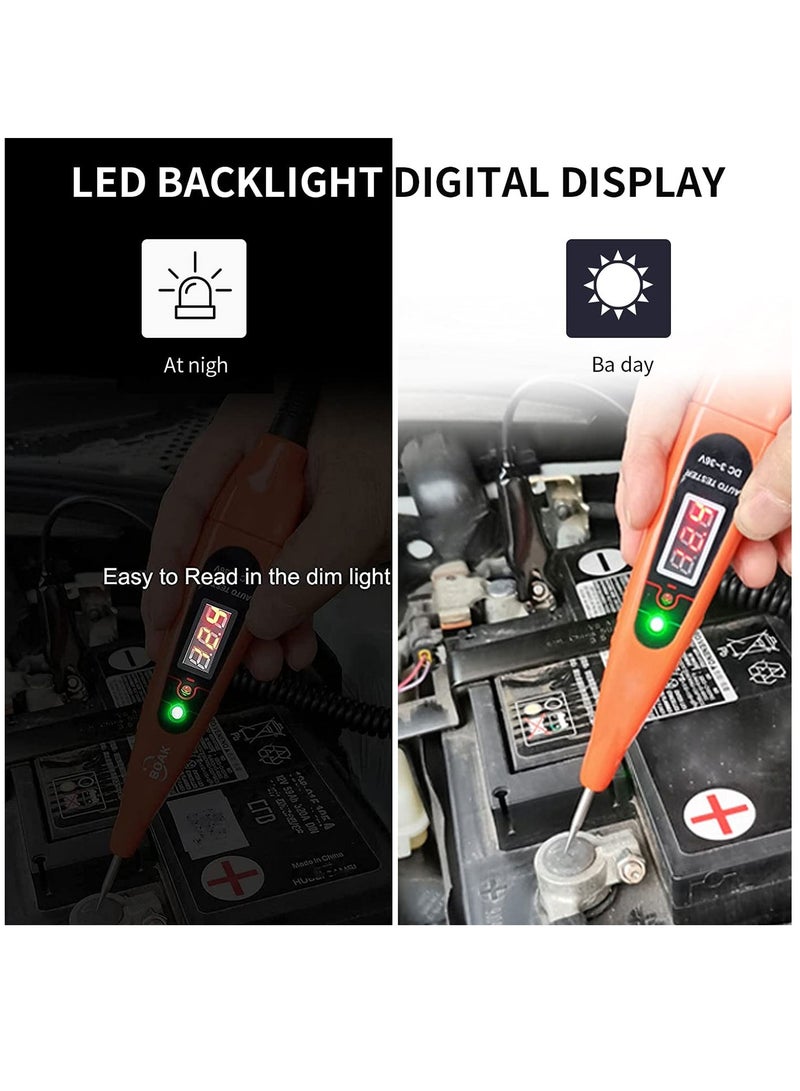 اختبار ضوء السيارات DC 3-60V جهاز اختبار دائرة LCD الرقمية جهاز اختبار الضوء شديد التحمل مع الفولتميتر ودوائر المسبار، مسبار اختبار الجهد المنخفض لفحص صمامات المركبات والشاحنات والدراجات النارية وال - Image 5