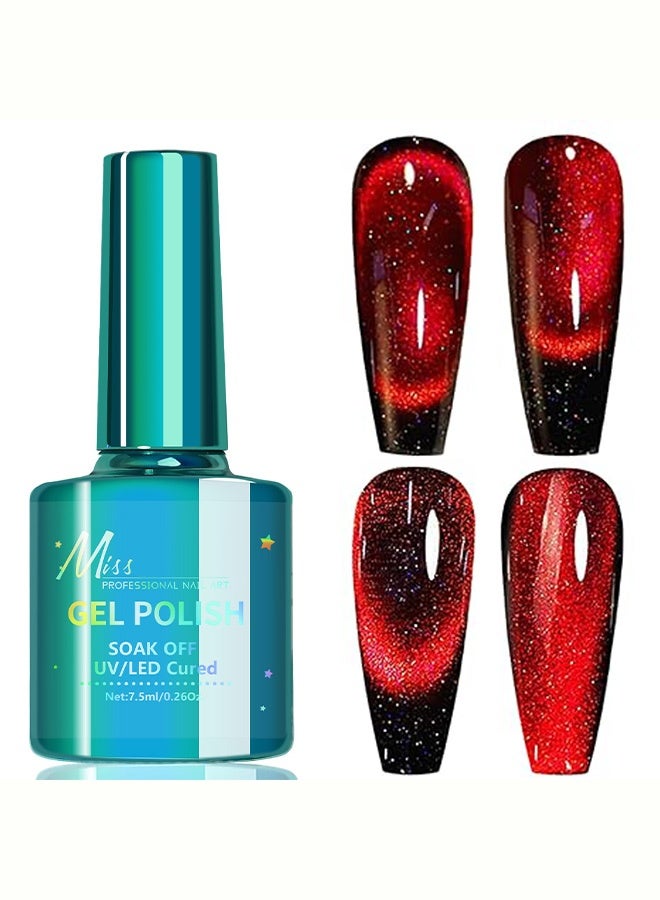 MISS Cat Eye Gel Nail Polish Red, 12D Red Cat Eye Gel Nail Polish with Magnet, Long Lasting Magnetic Nailnolish Color for All Seasons, 7.5ml（002# Red） - Image 1