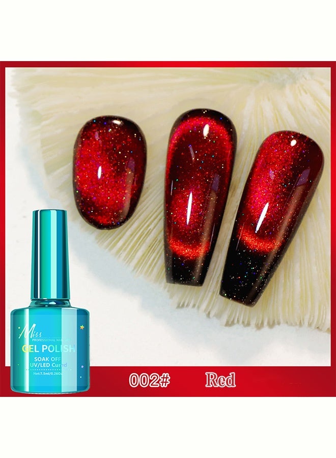 MISS Cat Eye Gel Nail Polish Red, 12D Red Cat Eye Gel Nail Polish with Magnet, Long Lasting Magnetic Nailnolish Color for All Seasons, 7.5ml（002# Red） - Image 2