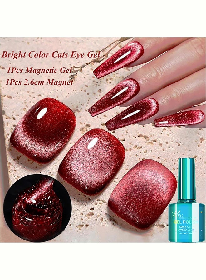 MISS Cat Eye Gel Nail Polish Red, 12D Red Cat Eye Gel Nail Polish with Magnet, Long Lasting Magnetic Nailnolish Color for All Seasons, 7.5ml（002# Red） - Image 3