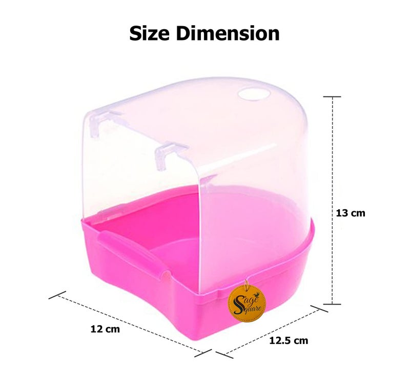 Sage Square صندوق حمام الطيور، حوض طيور محبوس رائع مع ثقب لرش الماء لطيور الحيوانات الأليفة الصغيرة مثل الكناري والبودجي والببغاء والباراكيت والكناري والفنش والكوكتيل والببغاء المحب (وردي) - Image 3