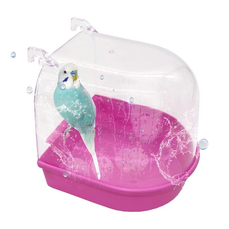 Sage Square صندوق حمام الطيور، حوض طيور محبوس رائع مع ثقب لرش الماء لطيور الحيوانات الأليفة الصغيرة مثل الكناري والبودجي والببغاء والباراكيت والكناري والفنش والكوكتيل والببغاء المحب (وردي) - Image 1