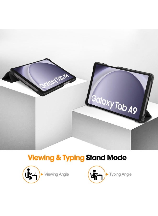 حافظة سامسونج جالاكسي تاب A9 مقاس 8.7 بوصة، حافظة تابلت ذكية ثلاثية الطي، حافظة صلبة قابلة للطي بزوايا متعددة الرؤية مع خاصية النوم التلقائي لجهاز سامسونج جالاكسي تاب A9 8.7 بوصة 2023، أسود - Image 2