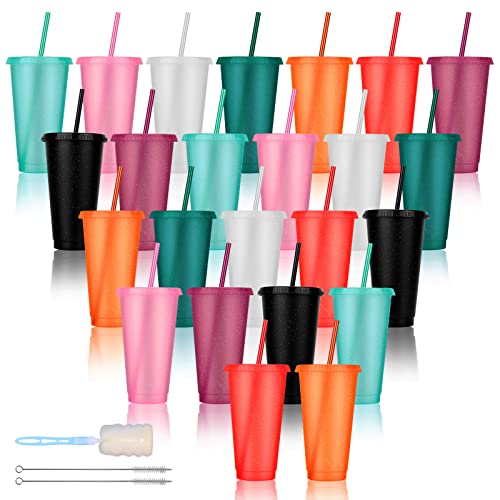 24 Pack Plastic Tumblers with Lids and Straws Reusable Cups with Lids Plastic Colorful Cups for Parties Birthdays Iced Coffee Cup Travel Mug Cold Drink Cups Bulk Tumblers 24 oz Dark Colors