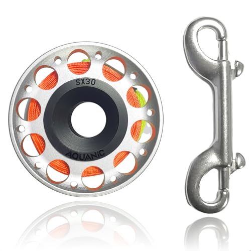 nitescuba Scuba Diving Reel 102FT Finger Reel with Dive Double-Ended Bolt Snap Clip Aluminum Scuba Dive Finger Spool Reel for Snorkeling Diving Fishing,silver - Image 1