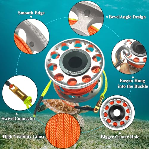 nitescuba Scuba Diving Reel 102FT Finger Reel with Dive Double-Ended Bolt Snap Clip Aluminum Scuba Dive Finger Spool Reel for Snorkeling Diving Fishing,silver - Image 4