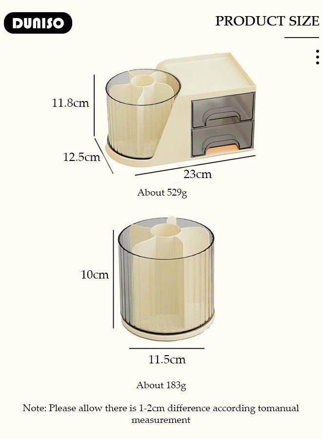 DUNISO Makeup Organizer with 2 Drawer, 360 Degree Rotating Large Capacity Skin Care Product Organizer, Cosmetic Display Cases with Makeup Brush Holder, Cosmetics Organizer for Bedroom Dresser Bathroom Vanity Countertop - Image 4