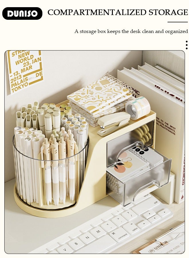 DUNISO Makeup Organizer with 2 Drawer, 360 Degree Rotating Large Capacity Skin Care Product Organizer, Cosmetic Display Cases with Makeup Brush Holder, Cosmetics Organizer for Bedroom Dresser Bathroom Vanity Countertop - Image 5