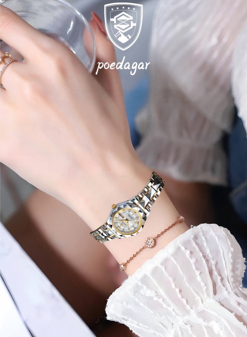 POEDAGAR Watch For Women Stainless Steel Quartz Luminous Water Resistant Watch - Image 3
