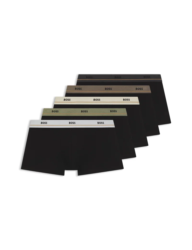 BOSS Five-pack of stretch-cotton trunks with logo waistbands