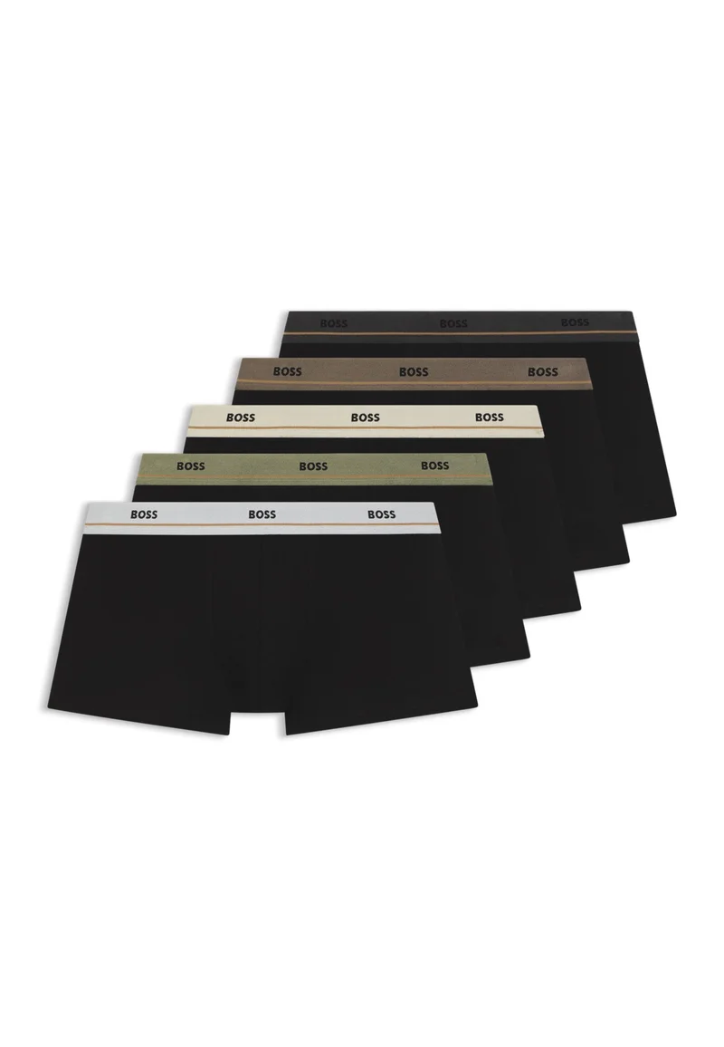 BOSS Five-pack of stretch-cotton trunks with logo waistbands