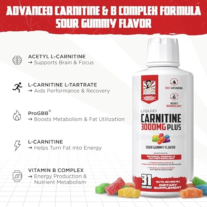Old School Labs Liquid L-Carnitine 3000mg | Advanced 4-in-1 Formula with Acetyl L-Carnitine, L-Tartrate, ProGBB® & Vitamin B Complex, Stimulant-Free High Absorption L Carnitine Supplement for Energy & Metabolism 16oz - Image 3