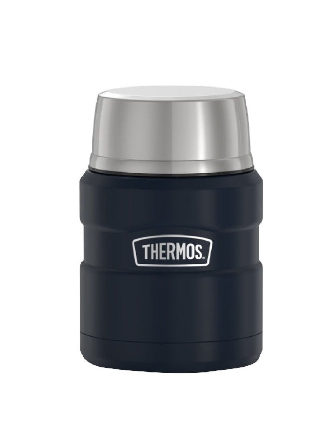 ترموس حافظة طعام معزولة بالشفط من الستانلس ستيل مع ملعقة، أزرق ليلي وفضي،  أونصة - Image 1