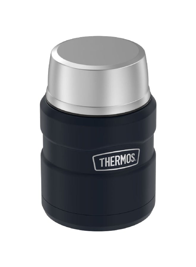 ترموس حافظة طعام معزولة بالشفط من الستانلس ستيل مع ملعقة، أزرق ليلي وفضي،  أونصة - Image 2