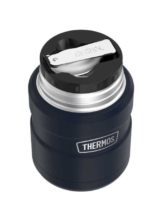 ترموس حافظة طعام معزولة بالشفط من الستانلس ستيل مع ملعقة، أزرق ليلي وفضي،  أونصة - Image 5