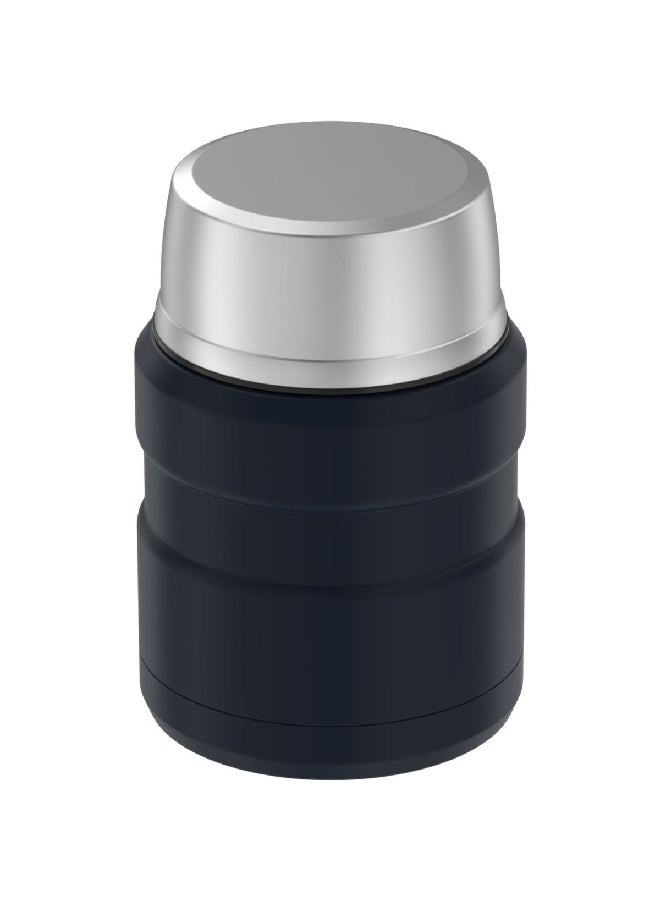 ترموس حافظة طعام معزولة بالشفط من الستانلس ستيل مع ملعقة، أزرق ليلي وفضي،  أونصة - Image 3