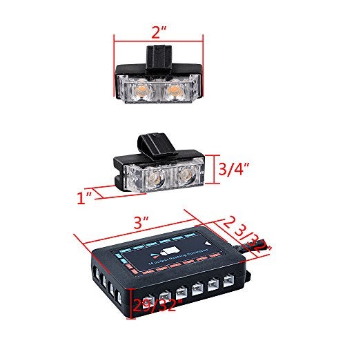 ANZIO 16x 12V 2-LED Amber Emergency Warning Hazard Strobe Light Bar Kit w/Clips Compatible with Truck Vehicle Car - Image 3