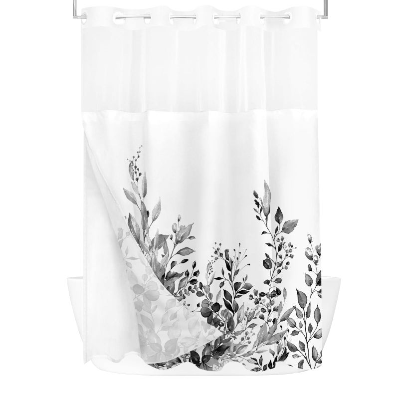 Tititex no Hooks Snap in Liner Black eucalyptus أوراق الستار دش مجموعات فندق فاخر طبقات مزدوجة النسيج المقاوم للماء ونافذة من النافذة الحمام 60 × 72 بوصة - Image 4