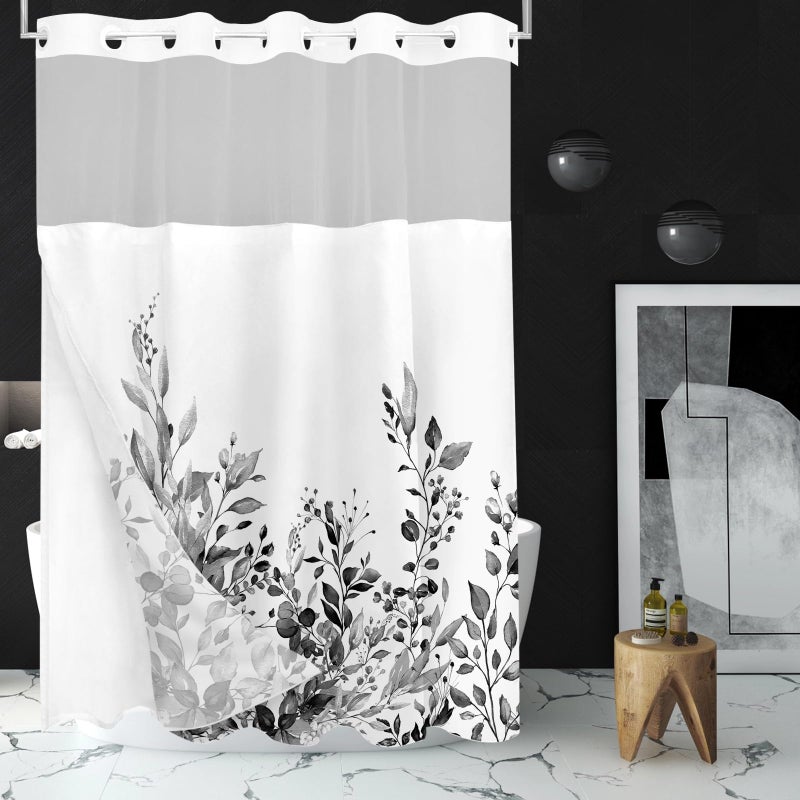Tititex no Hooks Snap in Liner Black eucalyptus أوراق الستار دش مجموعات فندق فاخر طبقات مزدوجة النسيج المقاوم للماء ونافذة من النافذة الحمام 60 × 72 بوصة - Image 3