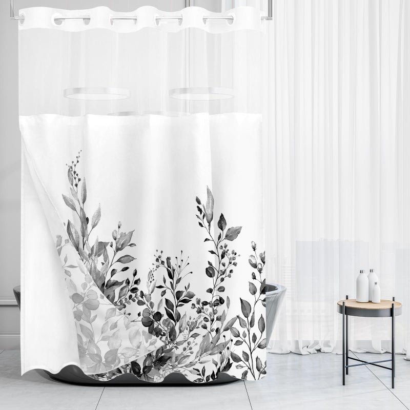 Tititex no Hooks Snap in Liner Black eucalyptus أوراق الستار دش مجموعات فندق فاخر طبقات مزدوجة النسيج المقاوم للماء ونافذة من النافذة الحمام 60 × 72 بوصة - Image 2