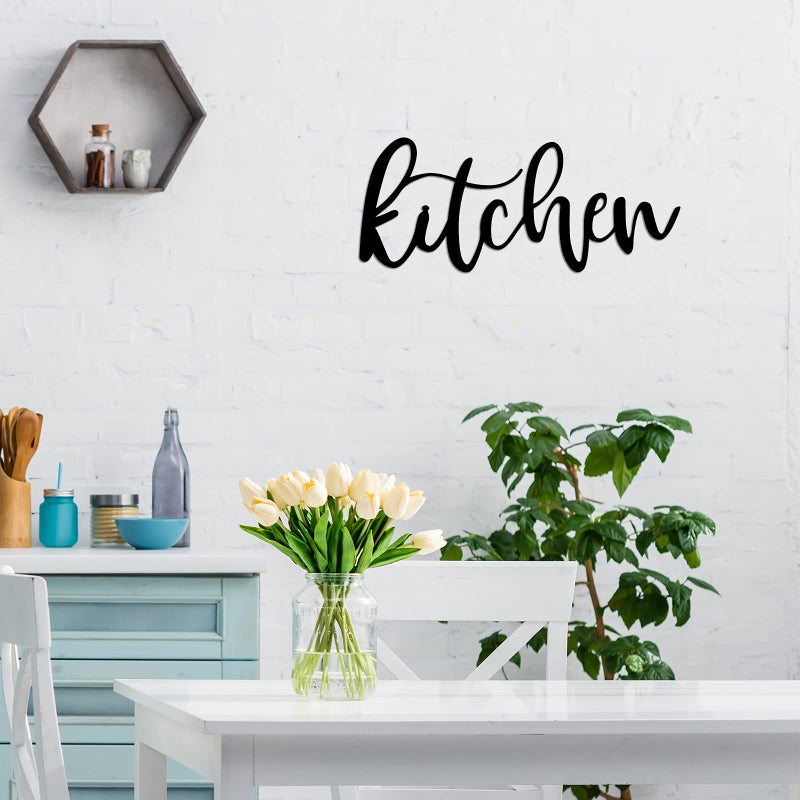 Maxdot Kitchen Metal Cutout Sign Word Wall Decor Farmhouse Kitchen Metal Word Wall Art Sign for Home Dining Room Restaurant,15.7 x 6.7 Inch (Black) - Image 5
