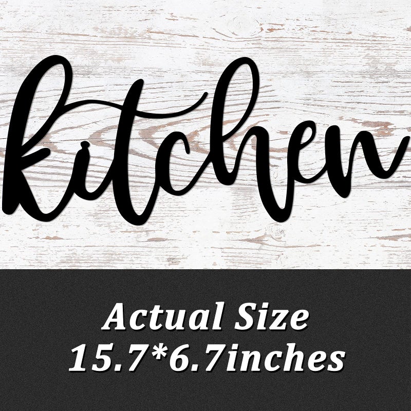 Maxdot Kitchen Metal Cutout Sign Word Wall Decor Farmhouse Kitchen Metal Word Wall Art Sign for Home Dining Room Restaurant,15.7 x 6.7 Inch (Black) - Image 3