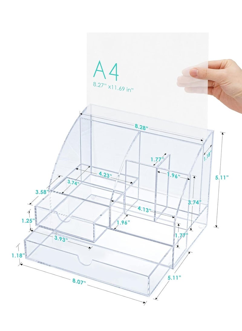 Maxsafe Acrylic Desk Organizer with 2 Drawers - Clear Office Desktop Accessories, Stationery Pen Organizer for Desk, Features 5 Compartments + 2 Sliding Drawers - Image 2